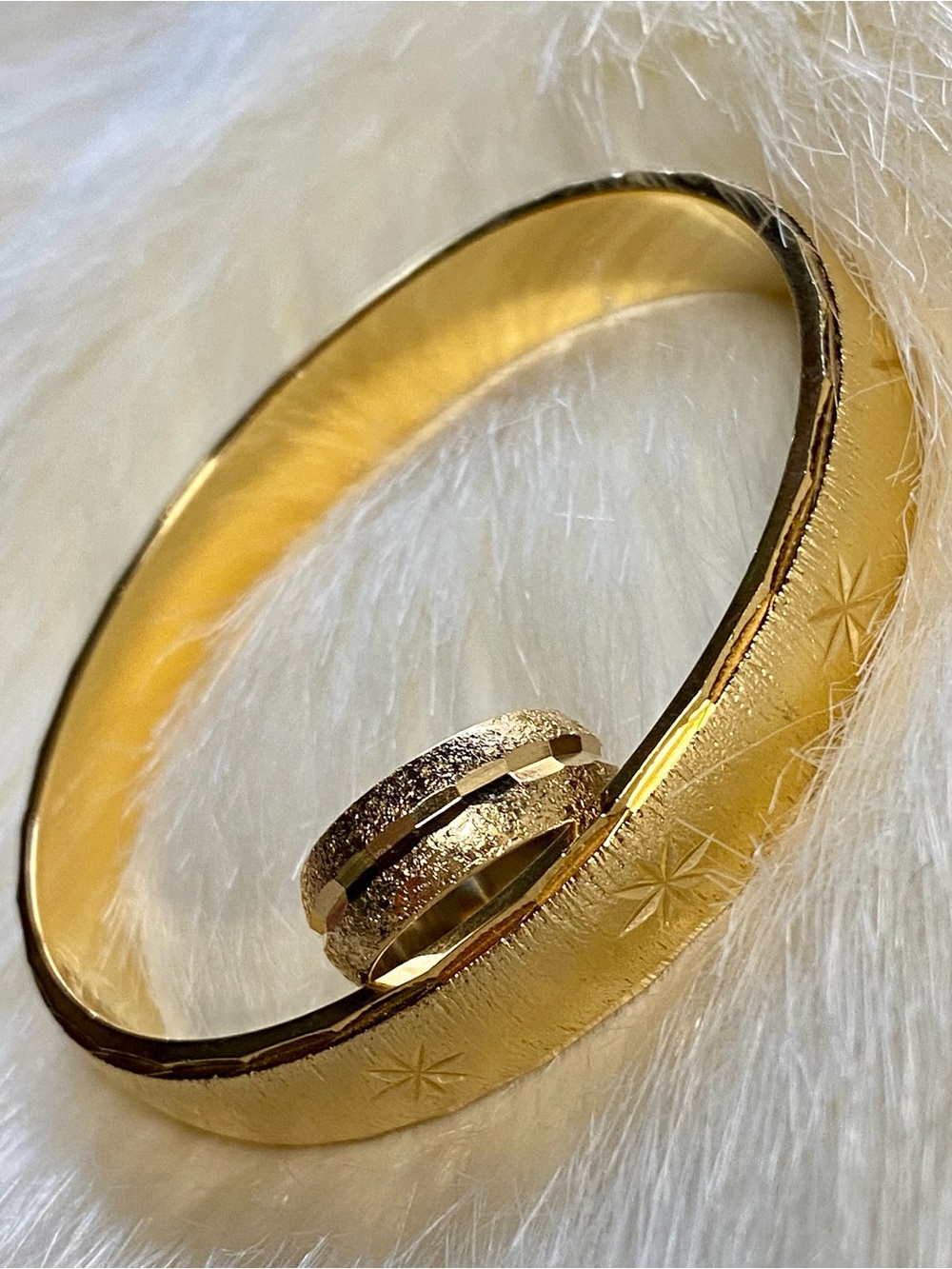 Monet Gold Tone Starburst Bangle and Textured Ring Set